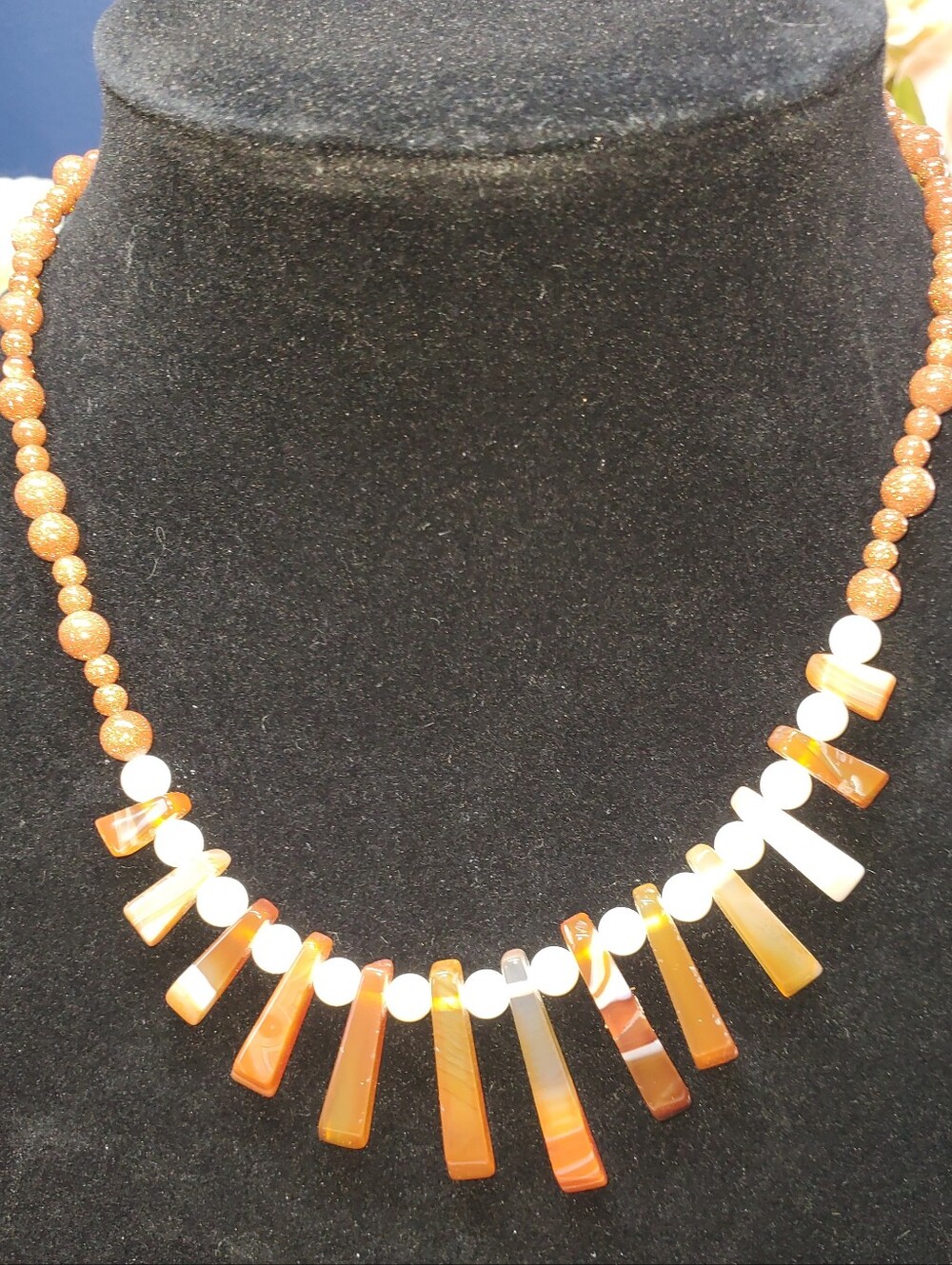 Handcrafted Orange Agate & White Bead Women's Necklace